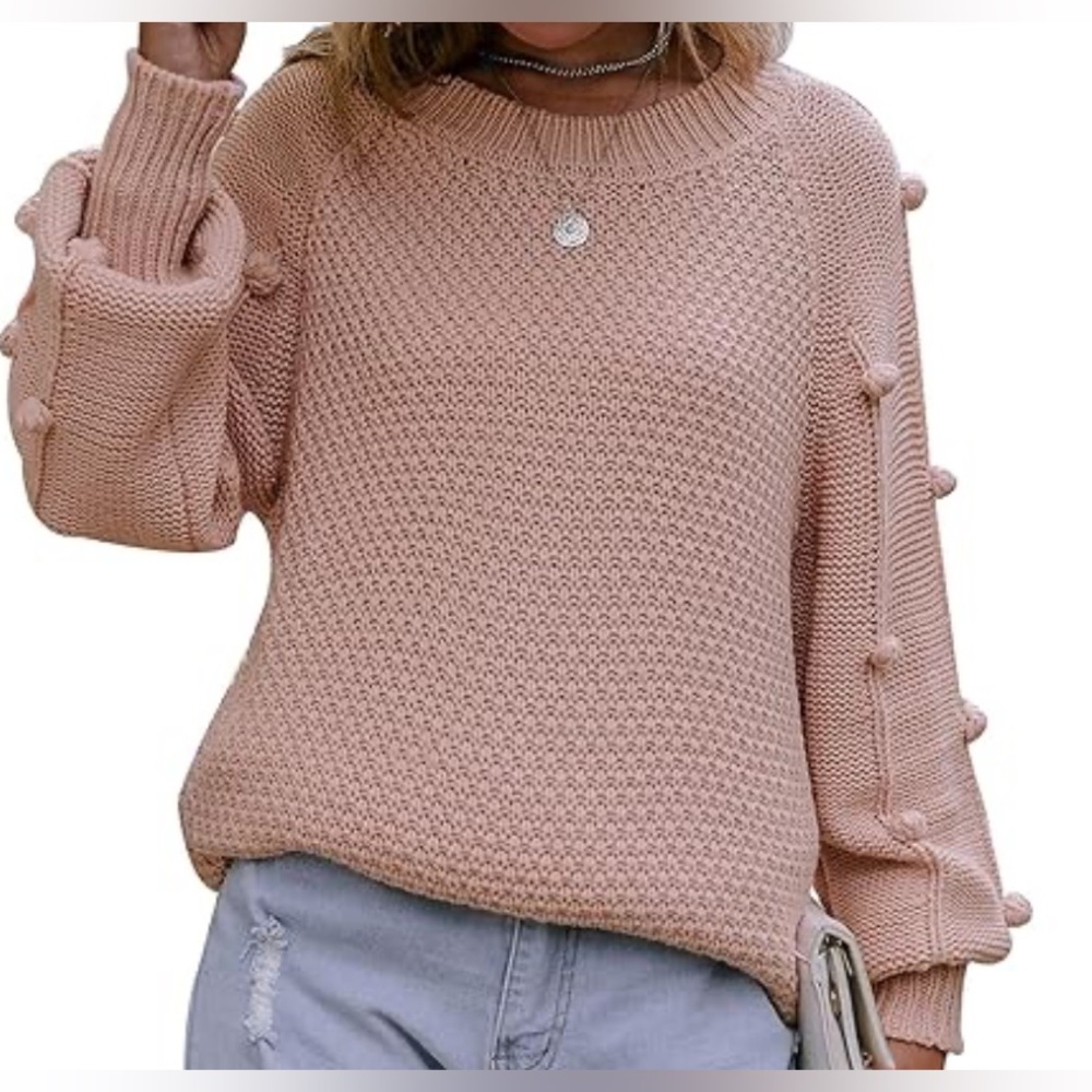 PINK BLUSH SWEATER Women's Knit Top Women's Crewneck Pullover‎ Chunky Jumper NEW